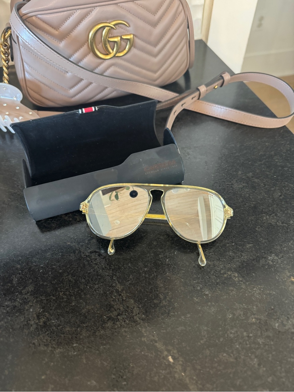Carrera Gold Aviator Sunglasses with Light Mirrored Lenses